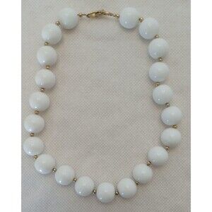 Vintage NAPIER White Plastic Lucite & Goldtone Necklace Chunky Beads